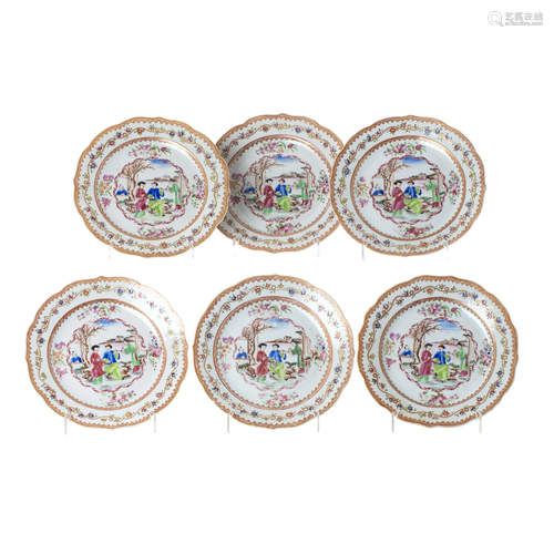 Six 'Mandarin' plates in Chinese porcelain, Qian…