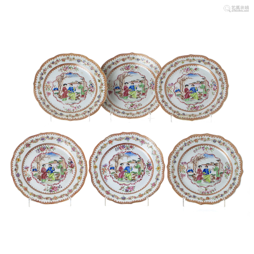 Six 'Mandarin' plates in Chinese porcelain, Qian…