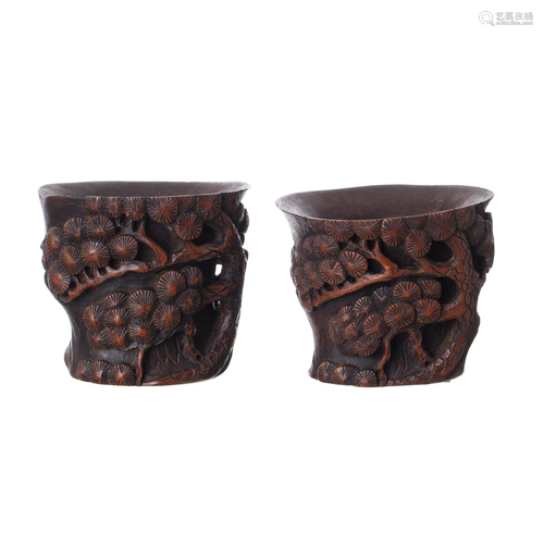 Pair of bamboo libation cups