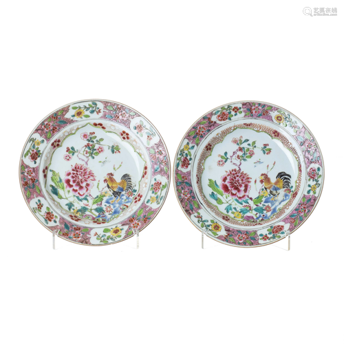 Pair of Chinese porcelain 'roosters' plates,…