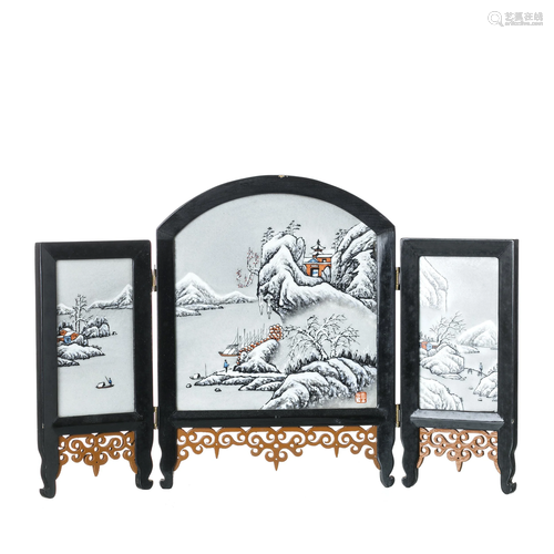 Chinese porcelain winter landscape table sc…