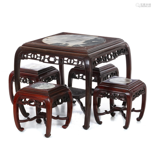 Chinese table and four stools, Minguo