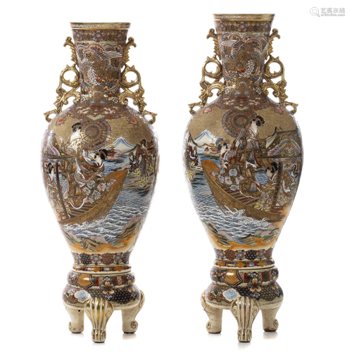 Pair of large Satsuma ceramic vases