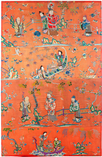 Chinese Embroidered Sanxing & Immortals Panel