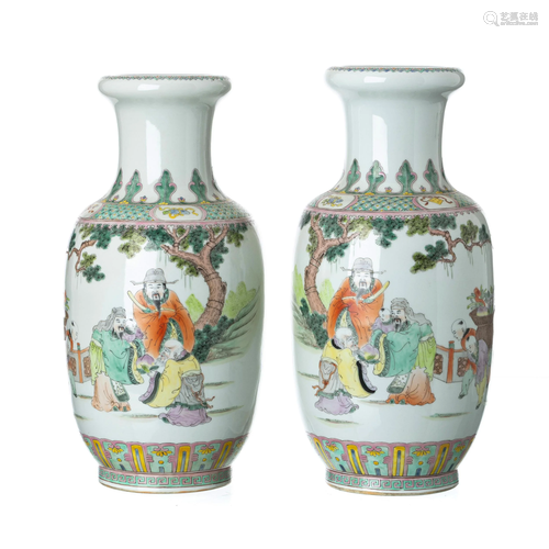 Pair of Chinese Sanxing vases