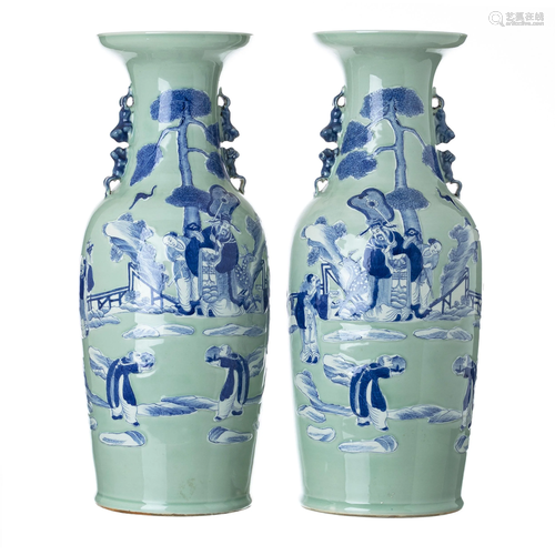 Pair of Celadon large porcelain vases, Ton…