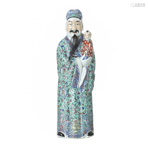 Large Immortal with a boy in Chinese porcelain…