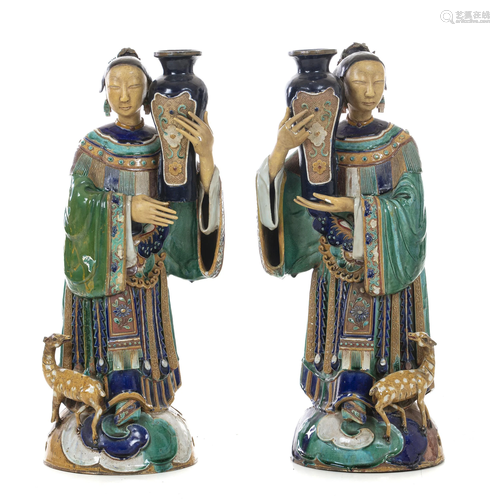 Pair of Chinese ceramic female attendant …