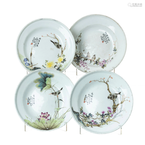 Four plates 'birds among flowers' in Chines…