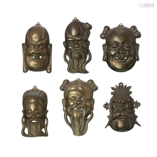 Six Chinese Deity bronze plaques