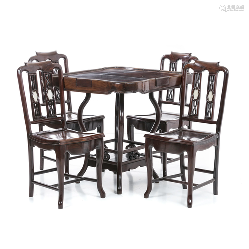 Hongmu Mahjong table and four chairs