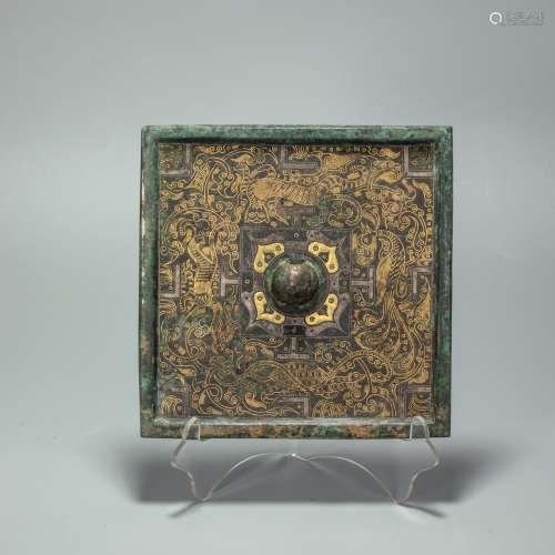 copper and gold bronze square mirrior from the Warring State
