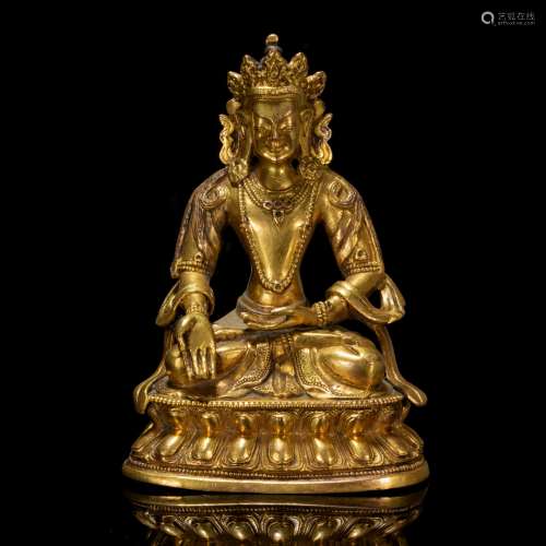 copper and gold buddhism sculpture from Qing