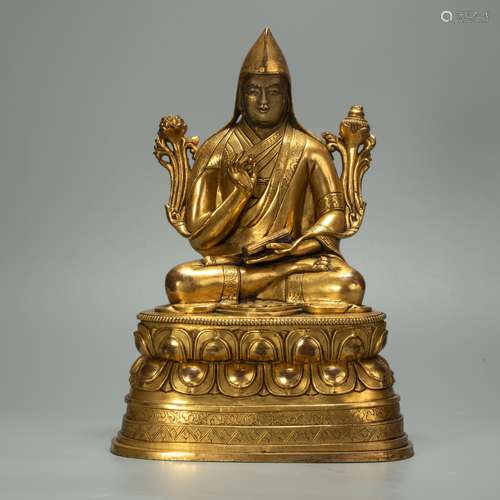 copper and gold buddhism sculpture from Qing