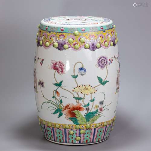 famille rose drum shape ceramic chair from Qing