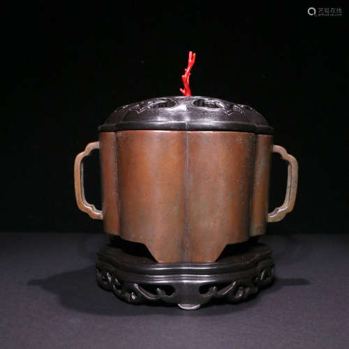 two ears copper censer from Qing