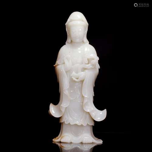 hetian jade Kwan-Yin sculpture from Qing