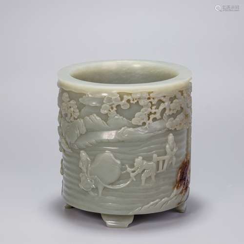 hetian jade character writing brush holder from Qing