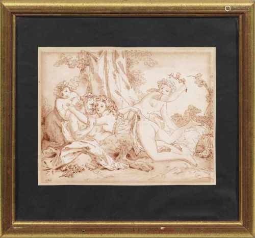 Französischer Maler und Zeichner(Tätig um 1780)Satyr mit NymphenErotische Szene in stilisierter