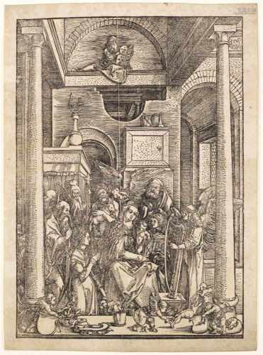 Albrecht Dürer(1471 Nürnberg - 1528 ebenda)Verehrung MariensHolzschnitt/Papier, um 1504. M. u. im