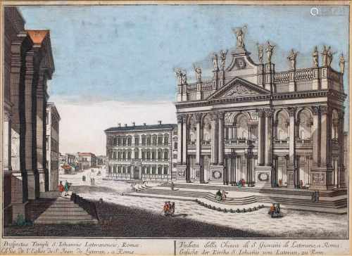 Zwei Augsburger Guckkastenbilder des 18. Jhs. mit Ansichtenvon Rom und NeapelAltkolorierte