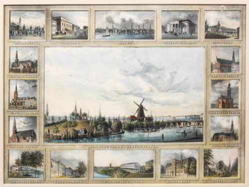 Sammlung von Hamburg-AnsichtenVier altkolorierte Lithographien. Darunter sehr seltenes Souvenirblatt