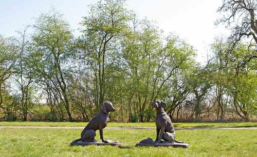 Henri Alfred Jacquemart(1824 Paris - 1896 ebenda) nachPaar große Jagdhunde als ParkfigurenBronze,