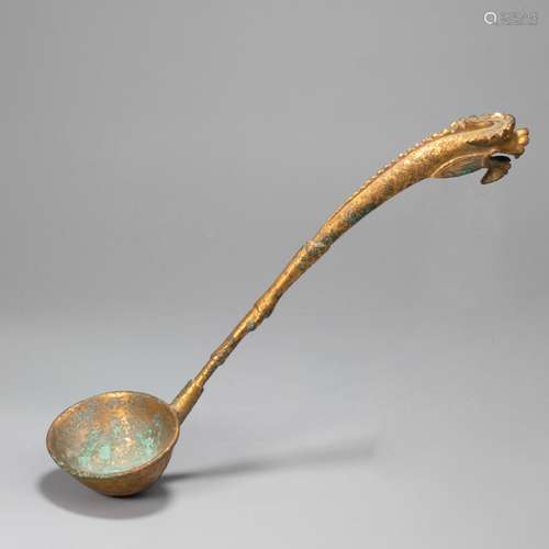 copper and gold dragon head spoon from Han