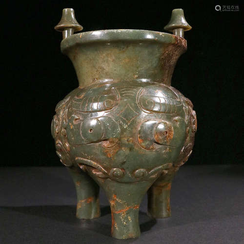 hetian jade three-feet beast vessel from Shang and Zhou