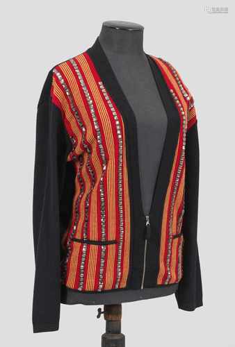 Vintage Designer Cardigan von Jean Paul GaultierSchwarze, rote und gelbe Wolle, teilw. in