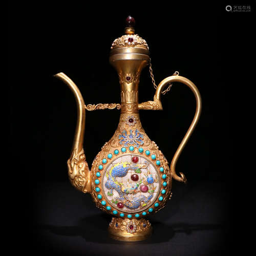 copper and gold wine pot with gem inlayed from Qing