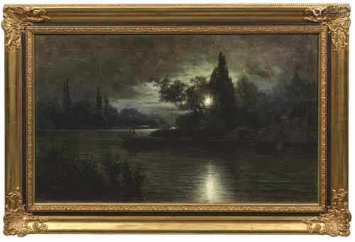 Ernst Penning(Düsseldorfer Landschaftsmaler. Tätig um 1884-1909)Große Mondscheinlandschaft am