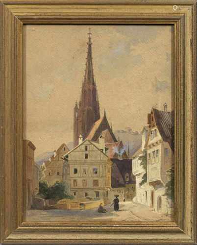 Süddeutscher Maler(Tätig Mitte 19. Jh.)Frauenkirche in EsslingenGekonnte Darstellung mit Souvenir-