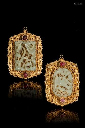 a pair of  hetian jade silvering and gold hollowed-out pendant from Qing