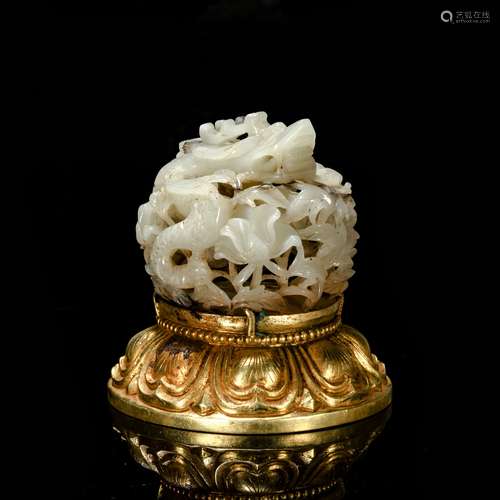 hetian jade glid censer from Qing