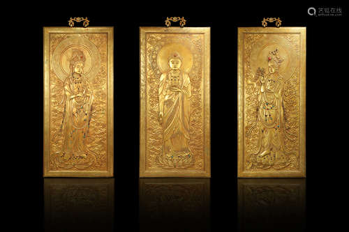 silvering and gold three-bodies of the buddha from Qing