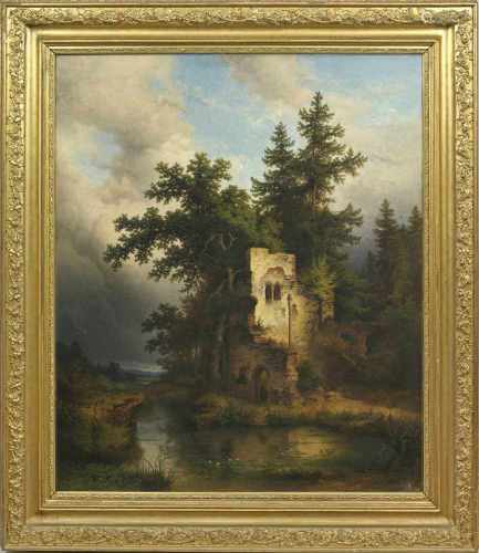 Edmund Koken(1814 Hannover - 1872 ebenda)Ruine im AbendlichtBlick auf eine mittelalterliche Ruine an