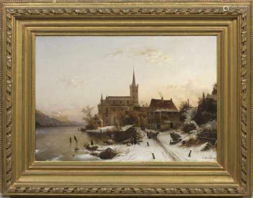 Johannes Bartholomäus Duntze(1823 Rablinghausen - 1895 Düsseldorf)Winterliche Flusslandschaft mit