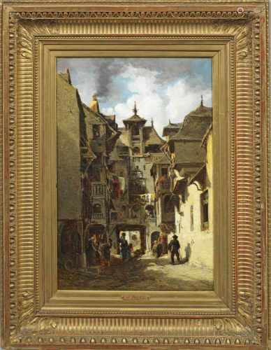 Jules Achille Noël(1815 Quimper - 1881 Algier)Vedute mit Straßenszene in einer nordfranzösischen