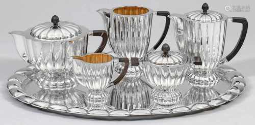 Wiener Art Déco-Kaffee- und Teeservice von Ernst BeranekSilber. 6-tlg.; Kaffee-, Tee- und