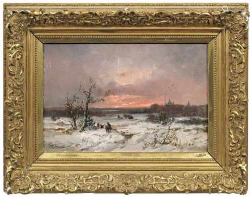 Adolf Stademann(1824 München - 1895 ebenda)Tief verschneite Winterlandschaft mit Figuren im