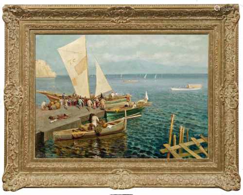 Ettore Forti(Tätig um 1880-1920 in Rom)Rückkehr der FischerbooteIn lichtem Kolorit gemalte,