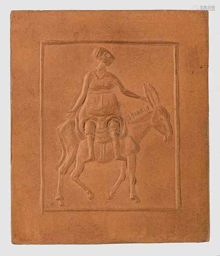 Gerhard Marcks(1889 Berlin - 1981 Burgbrohl/Eifel)Relief-Plakette mit EselsreiterinTerrakotta.