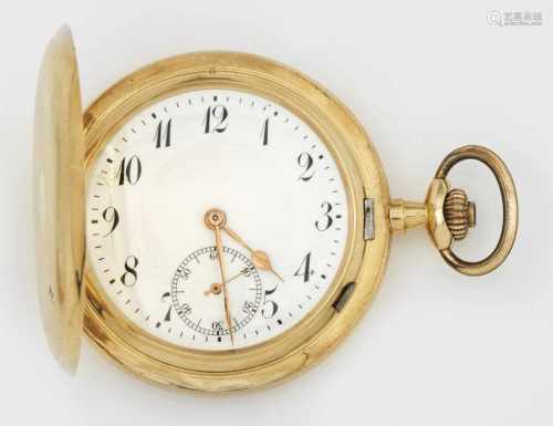 Goldsavonette mit Uhrenkette sowie Medaillon-AnhängerRoségold, gest. 750. Dreideckel-Goldgehäuse.