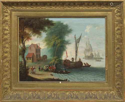 Jacques-Guillaume van Blarenberghe(1691 Lille - 1742 ebenda)Verladeszene mit Schiffen und reicher