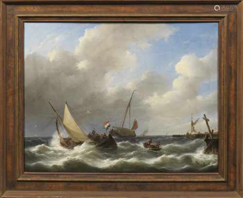 Johannes Christiaan Schotel(1787 Dordrecht - 1838 ebenda)Segelschiffe in stürmischer See vor der