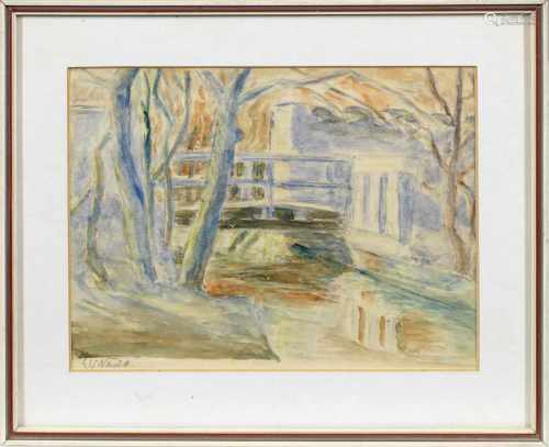 Ernst Wilhelm Nay(1902 Berlin - 1968 Köln)Landschaft mit Bach und BrückeDas impressionistische Blatt