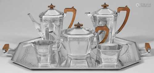 Qualitätvolles Kaffee-und TeeserviceSilber. 6-tlg.; 2 Kaffeekannen, Teekanne, Sahnegießer,