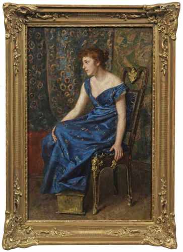 Carl Rudolph Sohn(1845 Düsseldorf - 1908 ebenda)Junge elegante Dame in einem blauen