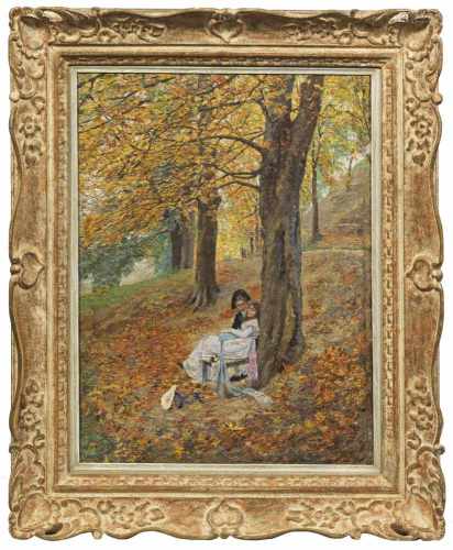 Oskar Bluhm(1867 Lockwitz/Dresden - 1912 Leipzig)Junges Paar im ParkIn einer frühherbstlichen